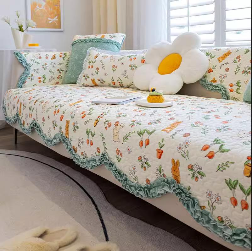 Curled Edge Rural Style Cotton Couch Mats Comfortable Soft Non Slip Sofa Towel Versatile Colorful Living Room Sofa Cover