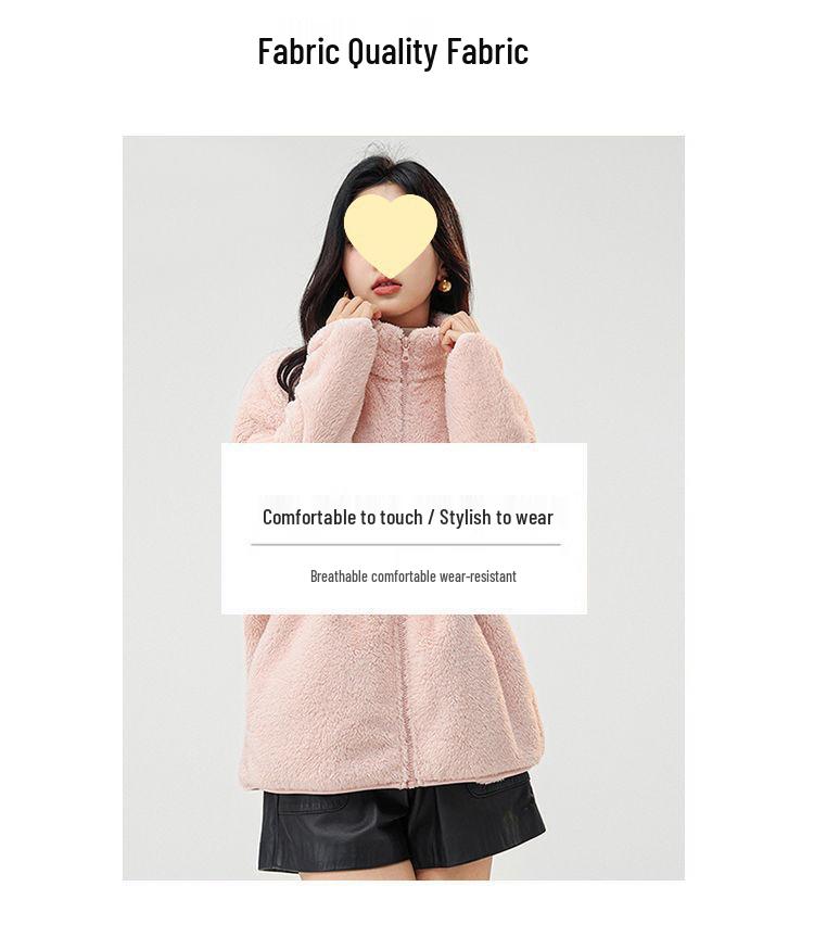 2026 Women's Casual Solid Coral Fleece Stand Collar Hoodie Jacket