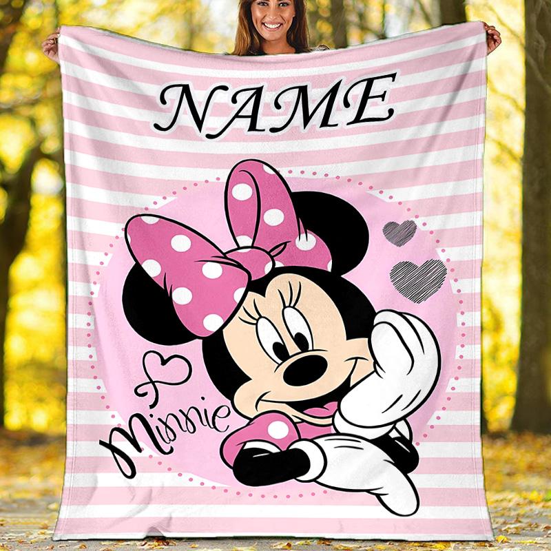 Customizable Minnie Throw Blanket – Personalized Name, All-Season Cozy Snug Blanket, Machine Washable, Personalized Blanket