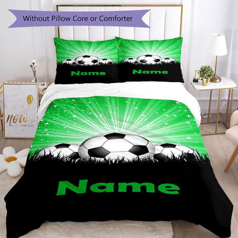 3pcs Custom Name Soccer Bedding Set Duvet Cover Closure Includes 1 Duvet Cover & 2 Pillowcases, Soft and Comfortable for All Seasons.