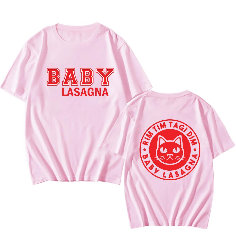 T-shirt con Stampa Baby Lasagna Cantante Cotone Uomo Donna Maglietta Casual Gattino Miao Miao Per Favore Miao Grafica Posteriore T-shirt Camisas