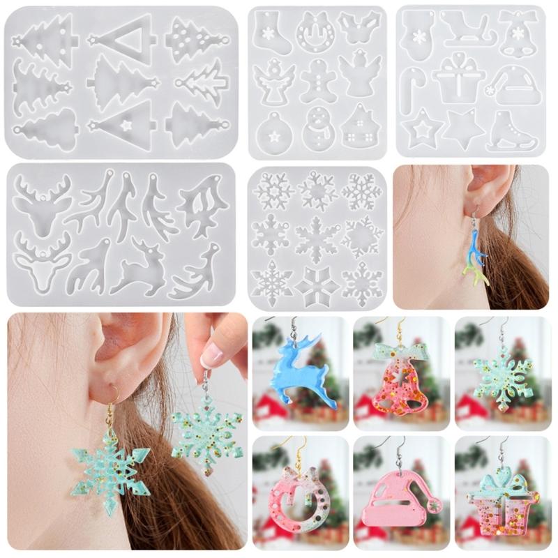 Orecchini Serie Natalizia Stampi in Silicone Stampi per Resina Epossidica Cristallina Ornamento Natalizio per Artigianato di Gioielli Festivi