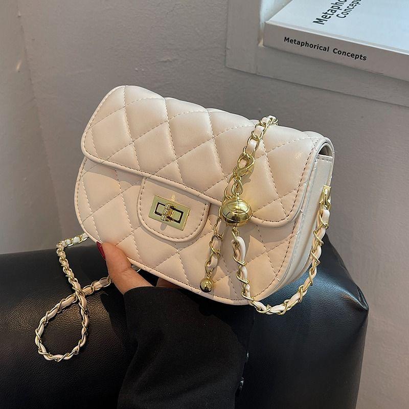 High-end Small Bag Women's New Trendy Fashion Shoulder Bag Foreign-style Texture Diamond Chain Messenger Bag
