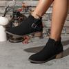 Autumn new pointed leopard print medium heel short boots large size side zipper thick heel European and American Chelsea boots women