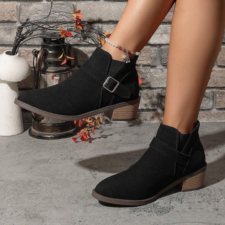 Autumn new pointed leopard print medium heel short boots large size side zipper thick heel European and American Chelsea boots women