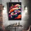Japan Salmon Sushi Poster Prints For Kitchen Home Decor Cute Japanese Food Illustration Canvas Painting Wall Art Aesthetic No Frame