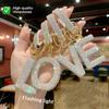 Trendy Letter Key Ring Sparkly Crystal Rhinestone Decor Keychain for Women Purse Car Key Accessory Gift