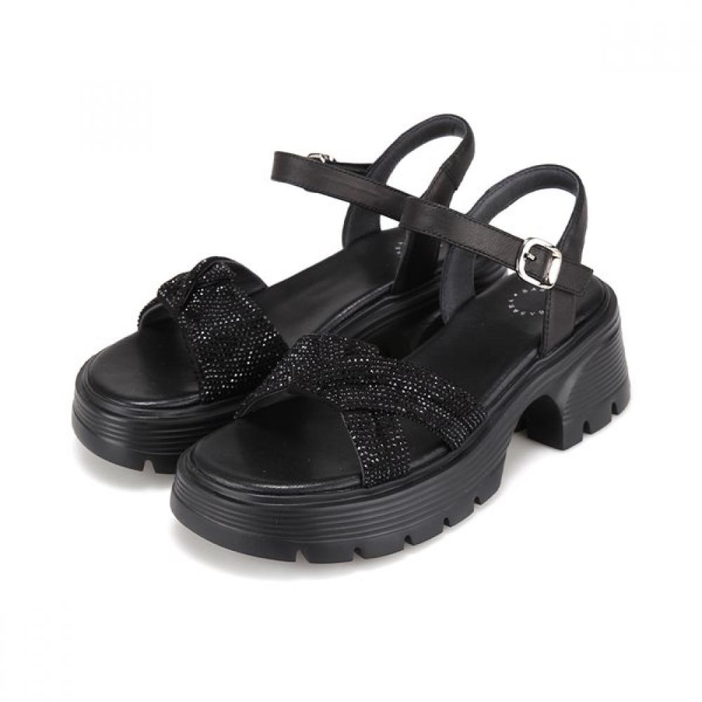 Barbara Leather Jewelry Lightweight Chunky Mold Sandals 6cm Bbj425 225/01.black