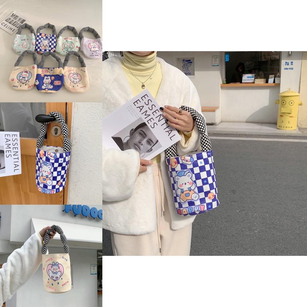 Trendy Street Style Soft Canvas Bucket Bag For Everyday Use With Great Prints