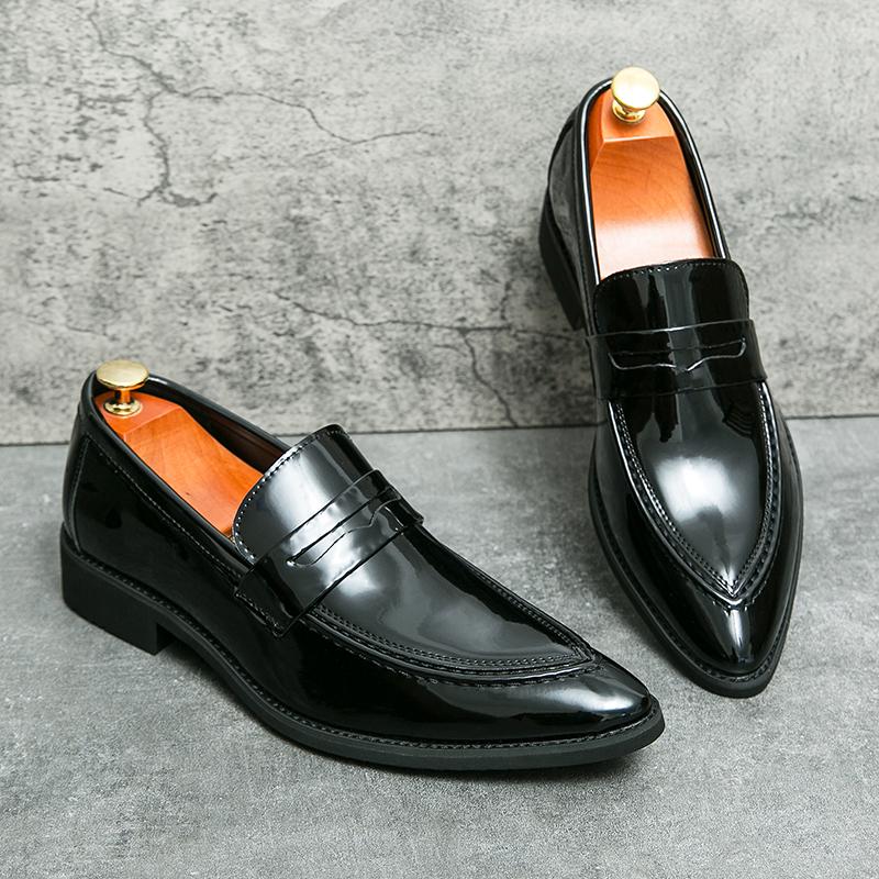 Fashion New Men's Gold Black Pointed Mirror Patent Leather Casual Shoes Loafers Moccasins Wedding Prom Flats Zapatillas Hombre