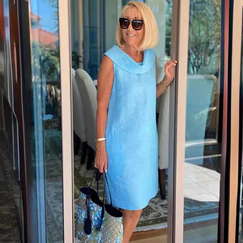 YYFS Women's Fashion Summer Spring Solid Color Print Sleeveless Loose Waistlinet Casual Dresses