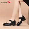 Red Dragonfly Women's Mary Jane Summer High Heels: Thick Sole Leather Casual Shoes