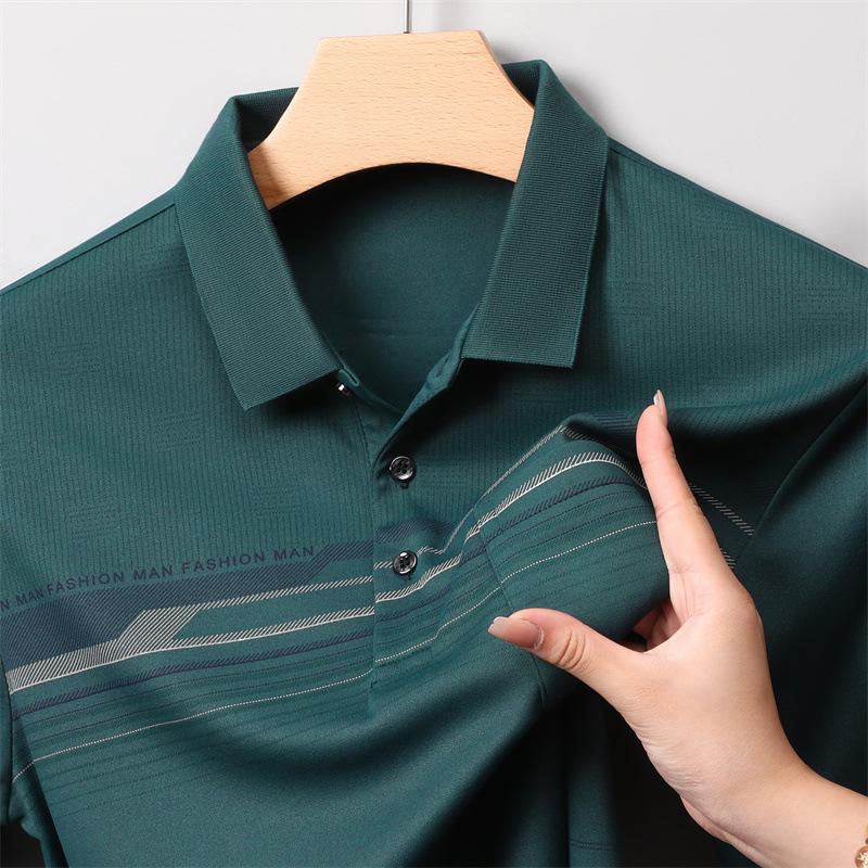 

Long Sleeve Polo Shirt Men S T-Shirt High-End Business Casual Striped Real Pocket Lapel Polo Shirt 4XL зелений