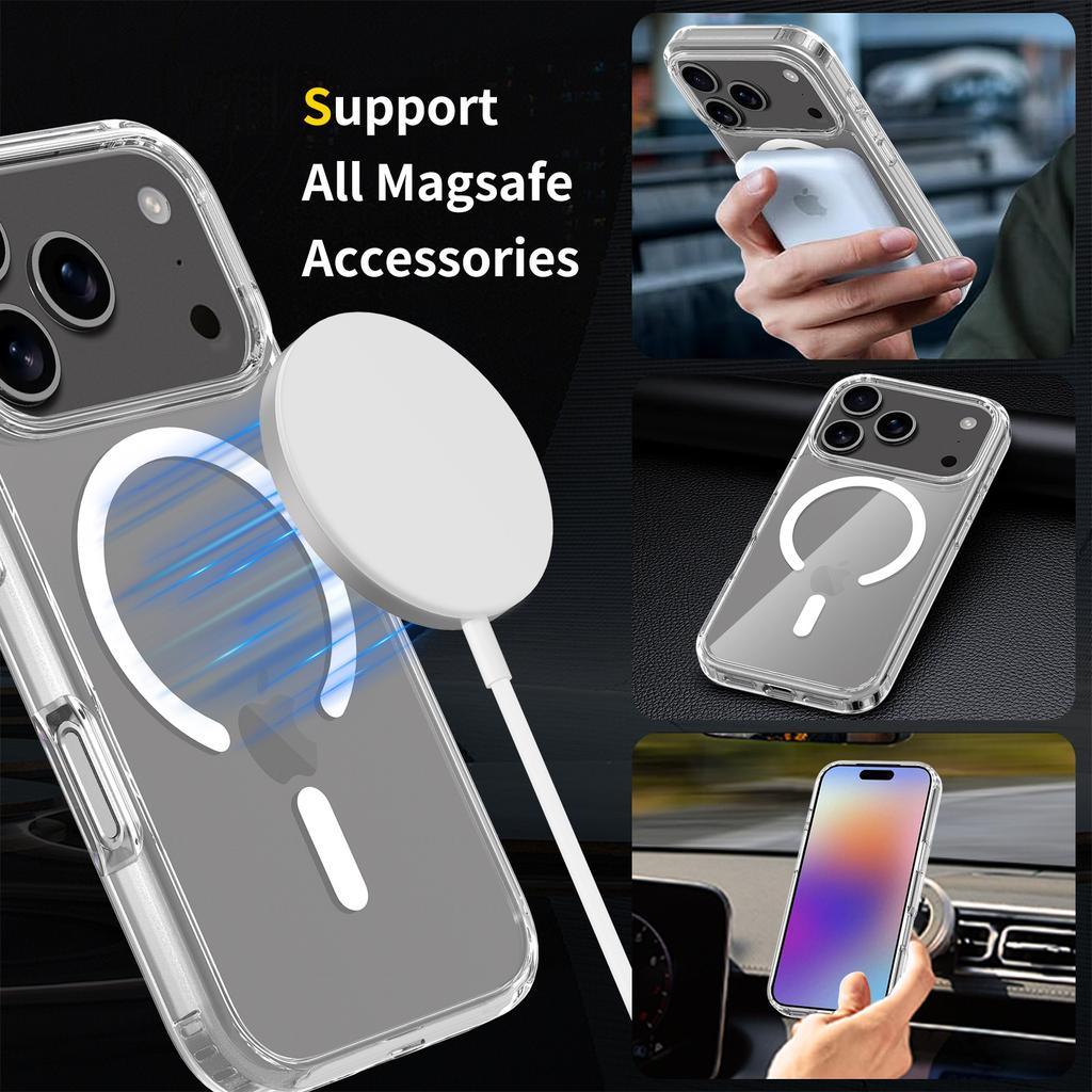 Clear MagSafe Magnetic Shockproof Phone Case for iPhone 16 15 14 Pro Max TPU+PC Protective Cover