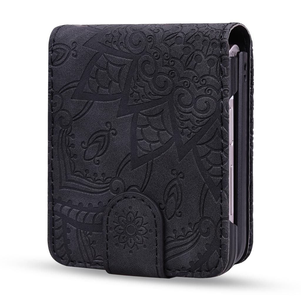 Wallet Card Holder Leather Phone Case for Samsung Galaxy Z Flip 5 4 3 5G Flip4 5G Flip3 Matte Feeling 3D Embossing Cover Fundas