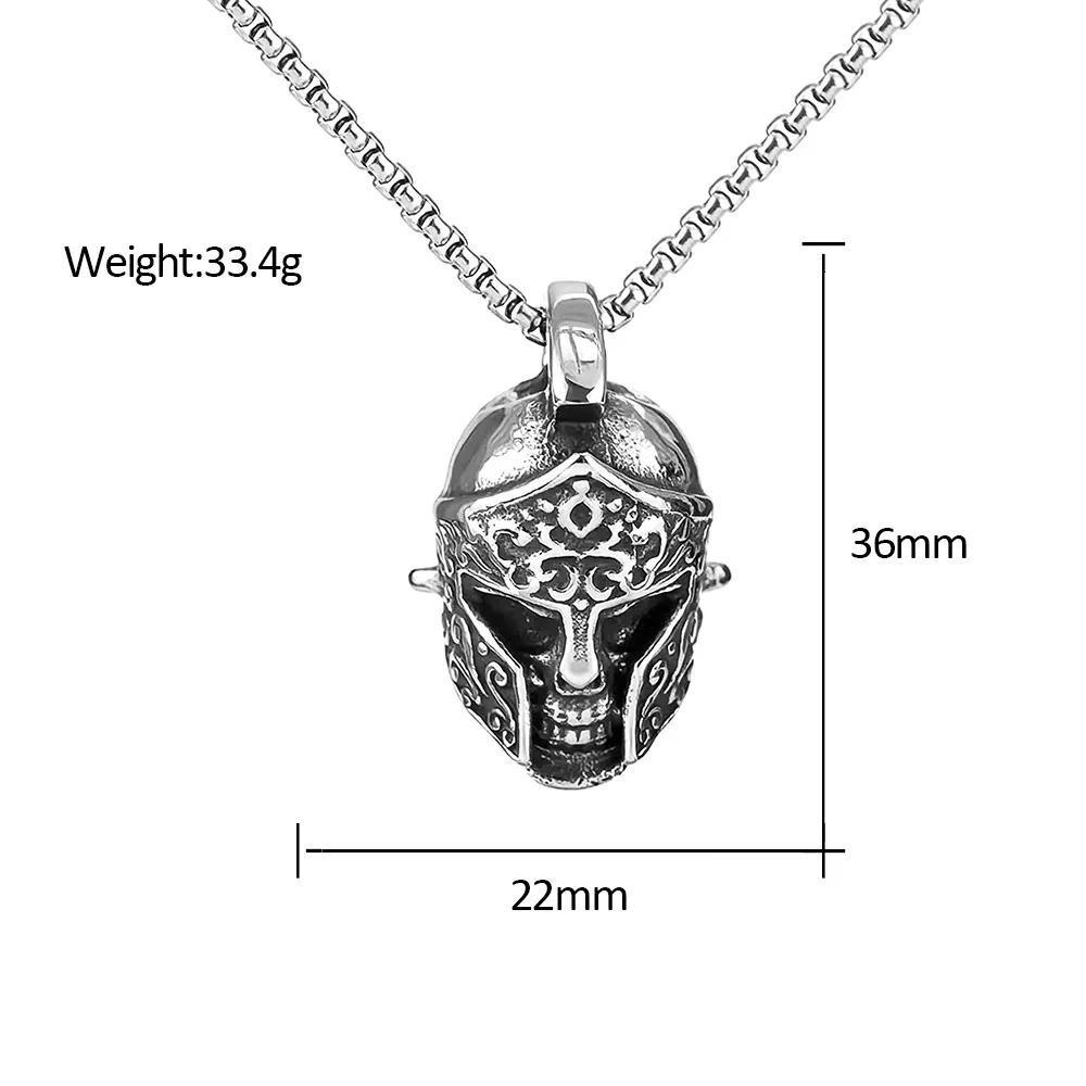 Spartan Helmet Skull Pendant Necklace Stainless Steel Gothic Punk Jewelry Halloween Gift for Men Women Adjustable Biker Chain