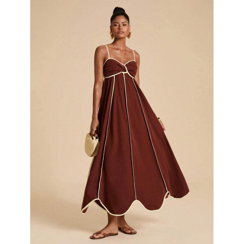 European summer new kink design temperament sexy color matching suspender sleeveless backless dress S