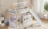 Bunk Bed, Children's Bed, with Fun Slide, Free Space with Fence, Sturdy Slatted Frames and Ladder, Pine + MDF + Plywood, White+Natural, 90x200cm