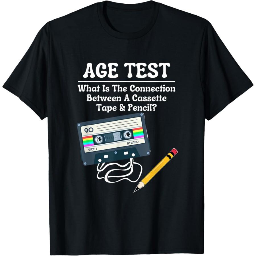 

70 s 80 s 90 s Vintage Cassette Tape & Pencil Funny Age Test T-Shirt XXXXXL чорний