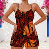 Women Plus Size Two Piece Set Scoop Neck Strappy Tank Top And Shorts Neon Green Black Printed