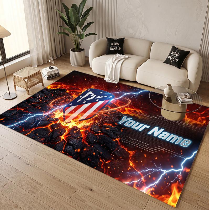 Personalized Crystal Velvet Carpet Atletico Madrid FC Pattern Non Slip Floor Rug