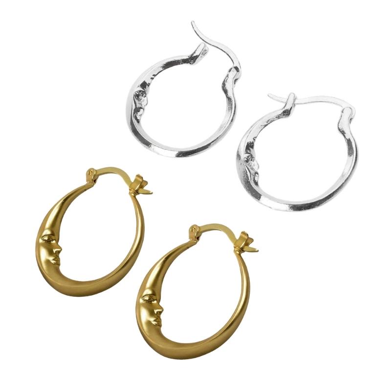 Alloy Elliptical Circle Earrings Edgy and Mysterious Moon Ear Studs Halloween Fashion Ear Adorment for Men Women