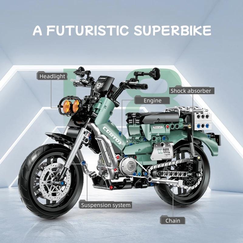 Non-Toxic New 1:8 Technical Motorcycle Model Building Blocks Kit Moc Creative Construction Bricks Toys For Kids Christmas Birthday Gifts