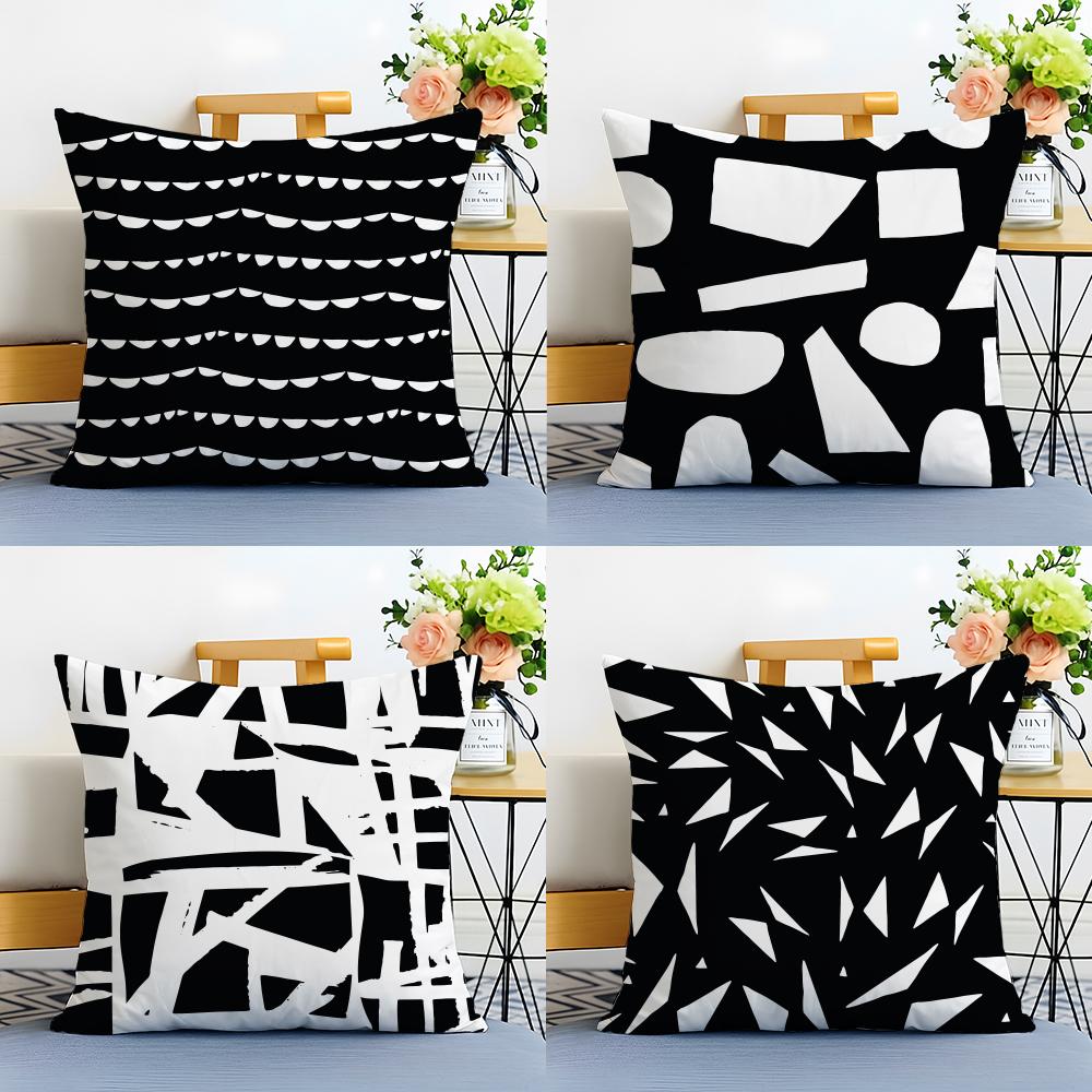 Black And White Abstract Print Cushion Cover Linen Pillowcase Soft For Sofa Bed Home Room Decor