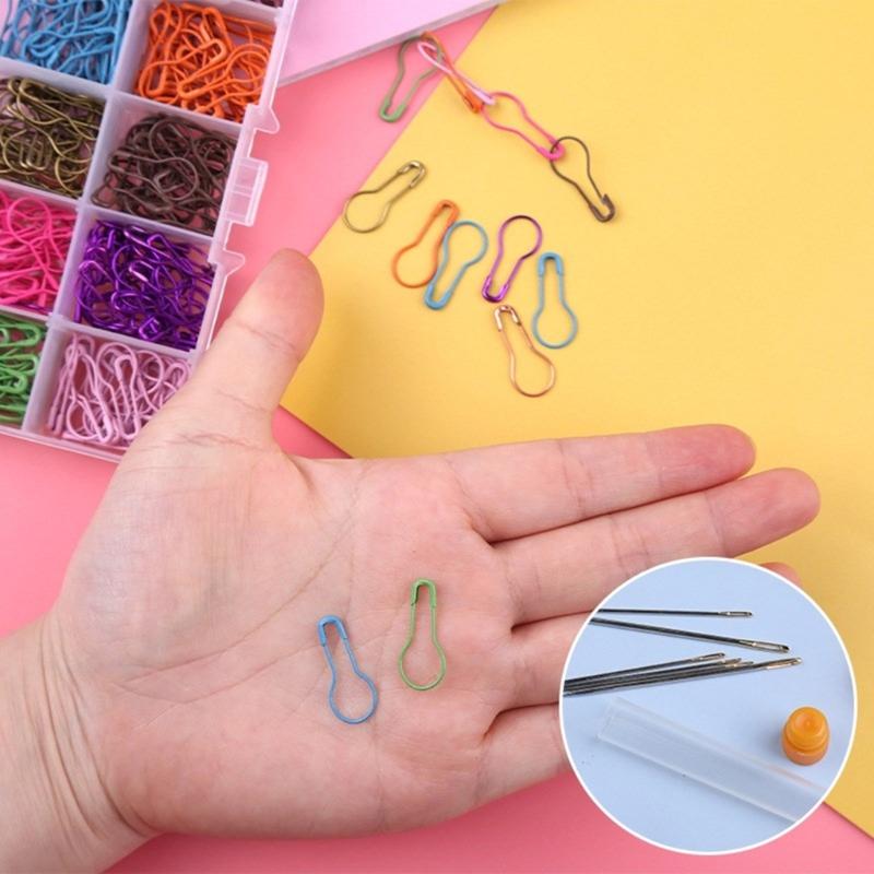 1200Pcs Colorful Metal Stiching Marker 18Pcs Large Eye Knitting Needle with Case for Hobbyist Knitting Crocheting