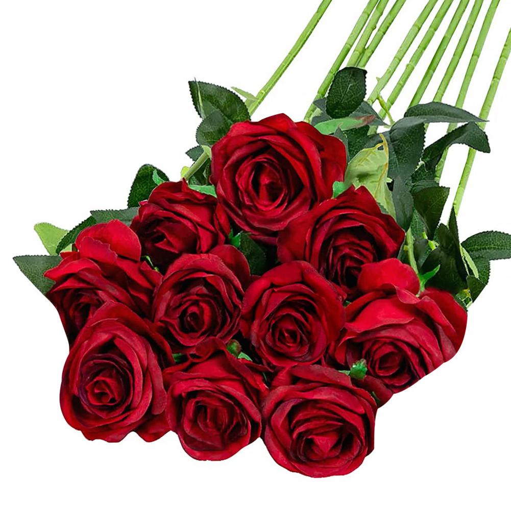Artificial Rose Elegant Artificial Rose Green Leaves Silk Flower Set for Wedding Halloween Party Home Office Table Centerpiece