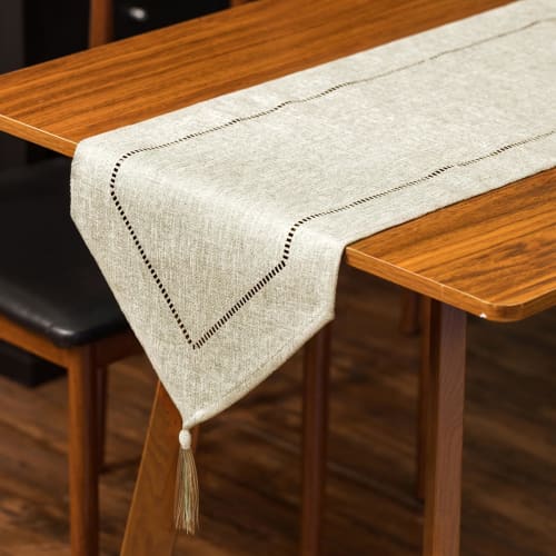Aomiryo Table Runner, Stylish Nordic Lace Border, Washable, Table Centercloth, Dining Table Decoration, 150 X 31cm, Creme