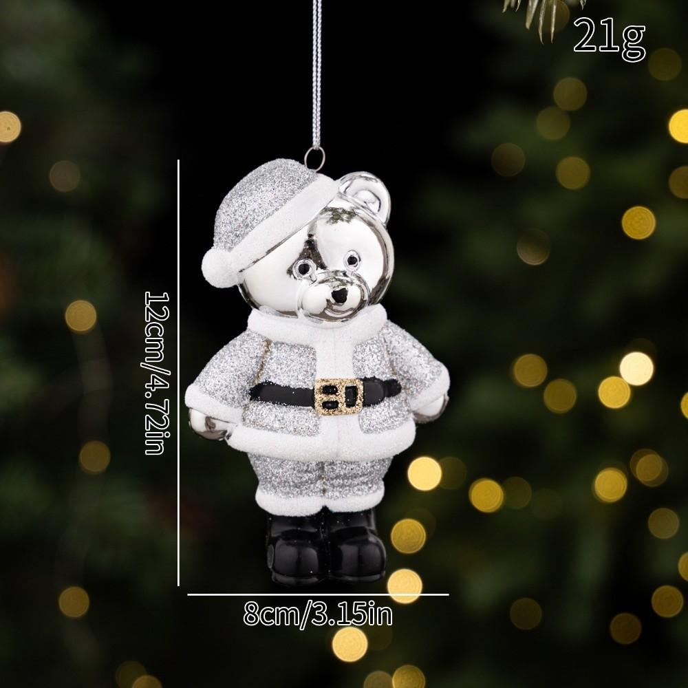 Electroplated Finish Christmas Bear Ornament Glitter Coated Xmas Tree Charm Window Display