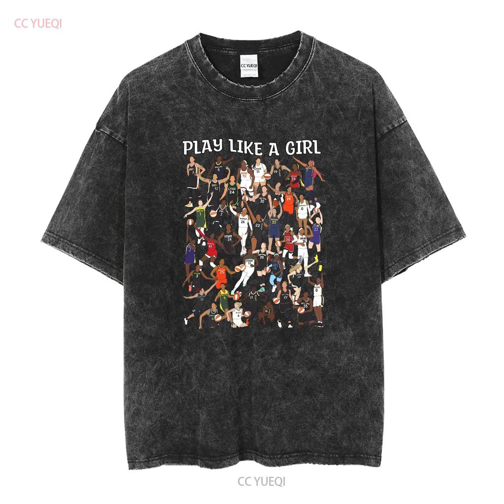 Spiele wie ein Mädchen WNBA Spieler Trikot T-Shirt lang- oder kurzärmlig Vintage gewaschen Weich Bequem Vielseitig homme Stilvoll