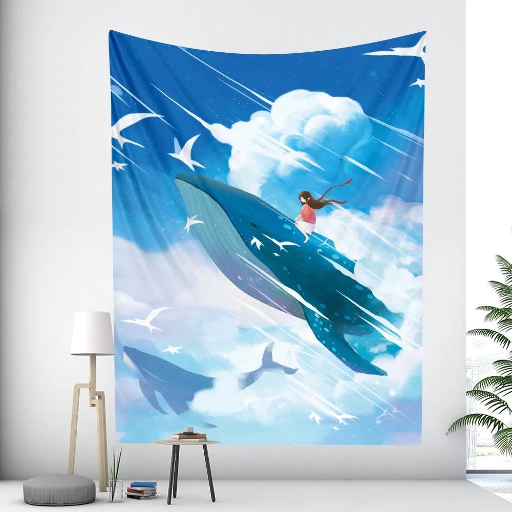 Гобелен с изображением летящего кита и девушки — фото 6