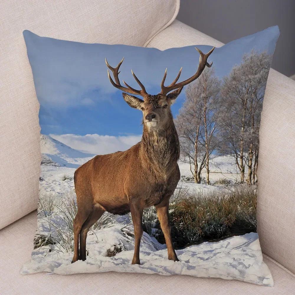 Home Decor Deer In Nature: Realistic Wildlife Cushion Covers Pattern Cushion Cover Suitable For Sofa Bedroom Car Pillow Cover
