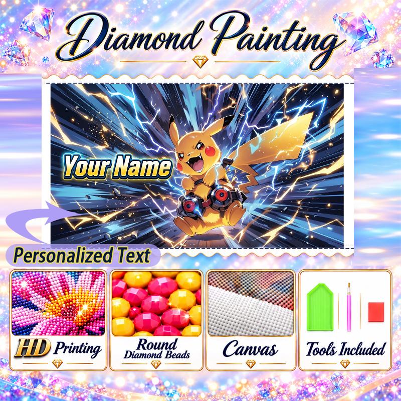 Personalized Pikachu Diamond Art Custom Name 5D Diamond Painting Full Drill DIY Craft