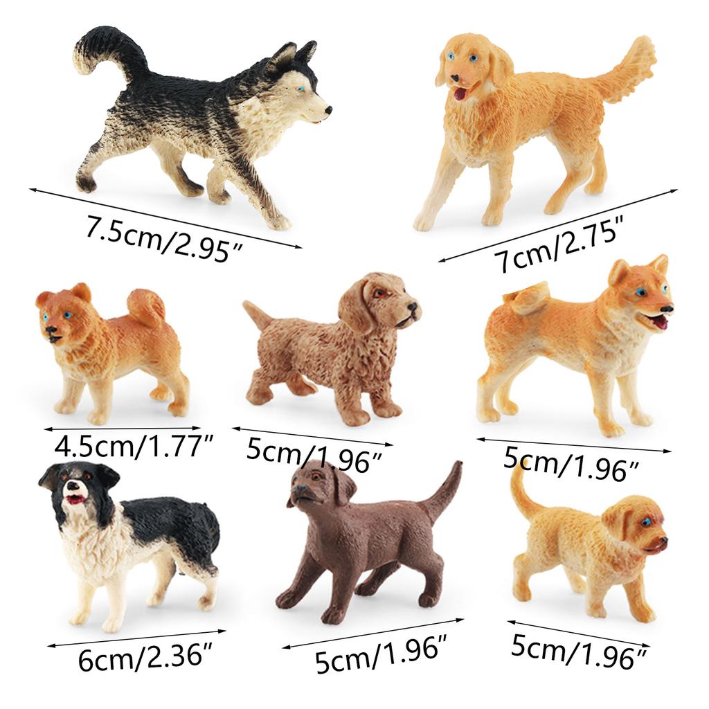 Dog Figurines Playset 8PCS Realistic Detailed Plastic Puppy Figures Toy Dogs Cake Topper for Kids