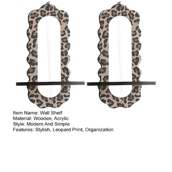 Yousheng Wooden Wall Floating Shelves Leopard Print Decorative Shelf Wall Mounted Planter Display Rack with Acrylic Mirror for Living Room Entryway