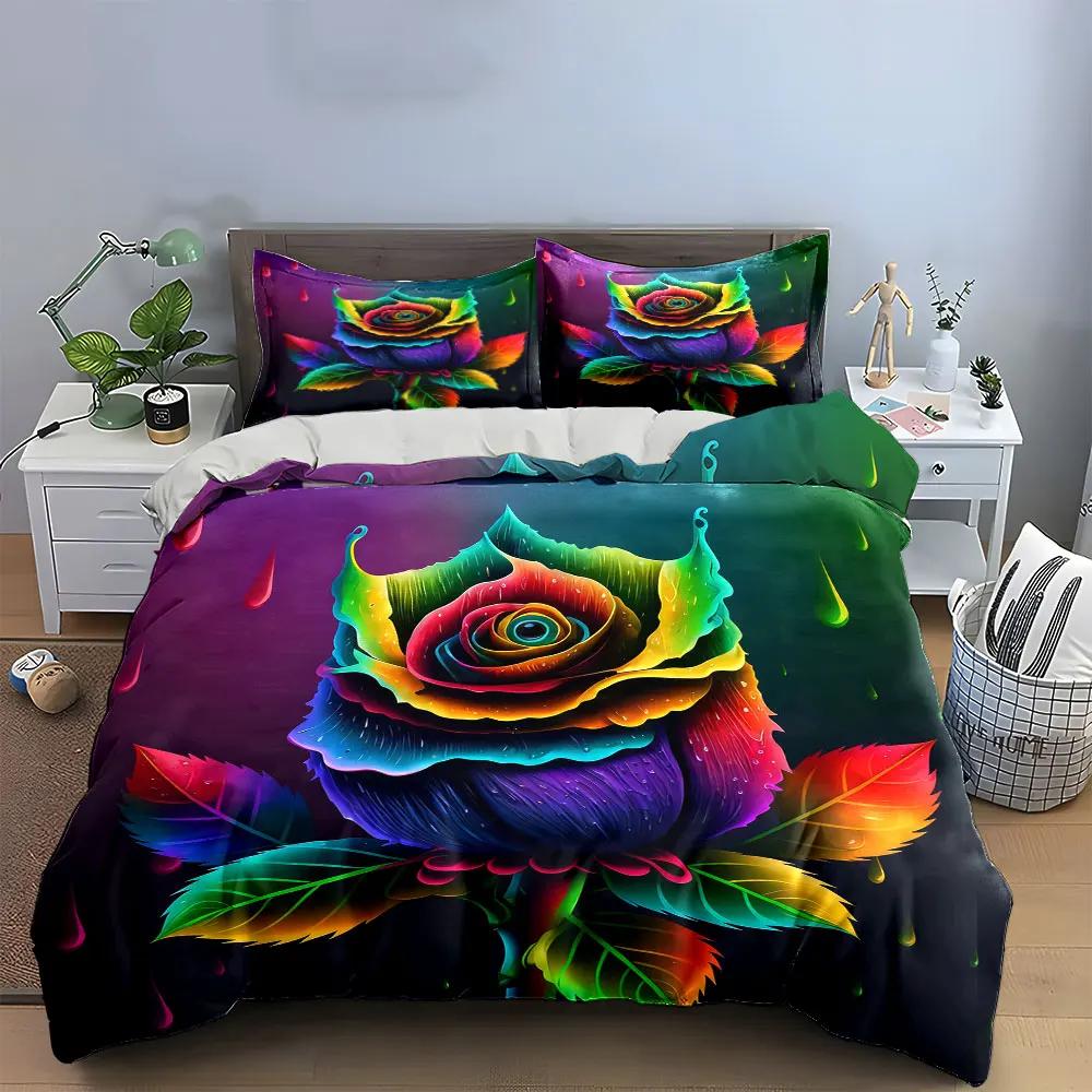 "Colorful Rose Art Decor Set" Soft Comfortable Duvet Cover Bedding Set Included 1*Duvet Cover & 2*Pillowcases, gift