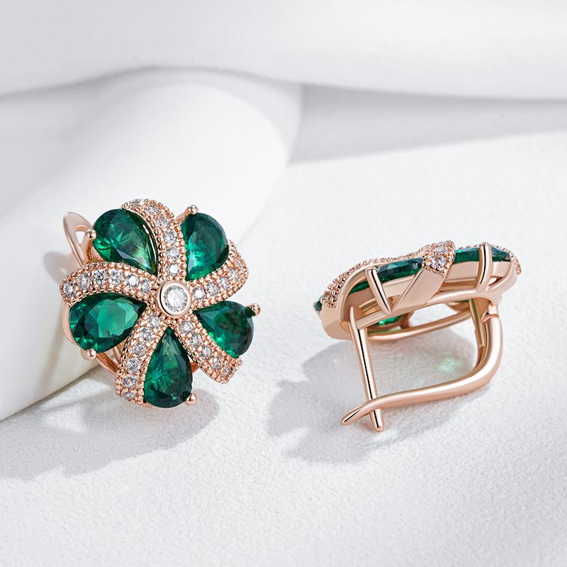 Shiny Green Natural Zircon Drop Earrings For Women Trend Rose Gold Color Bride Wedding Fine Jewelry Crystal Gift