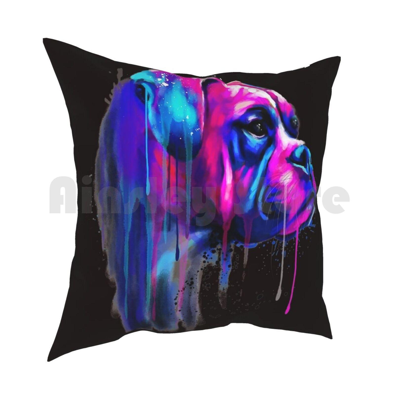 Colorful Boxer Dog Art Watercolor Pillow Case Printed Home Soft DIY Pillow Cover Bulldog Dog Sofa Alone Girls Heart Funny 30x30cm 12x12in