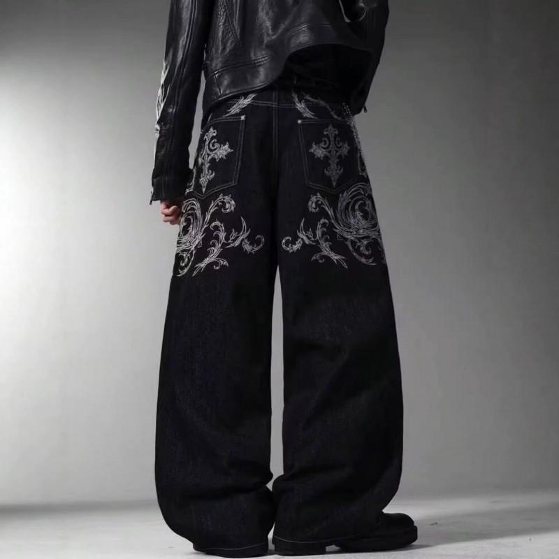 Mens Loose Straight Fit Denim Jeans Hip Hop Gothic Streetwear Casual Pants Cotton Blend