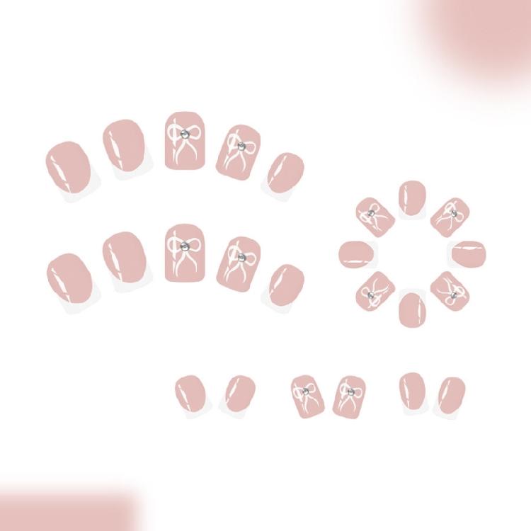 24 Sztuki Krótkie Kwadratowe Sztuczne Paznokcie Słodkie Kokardki Press On Nail Biały Francuski Tip Akrylowy Paznokieć Błyszczący Pełne Pokrycie Przyklejane Paznokcie