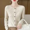 Spring and Autumn's New Wool Cardigan Women's Round-neck Sweater Coat