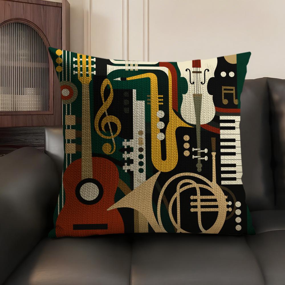 Musical Instruments Cushion Cover Linen Organic Fabric DoubleSided Printing Sofa Breathable Home Decor Gift Pillow Case