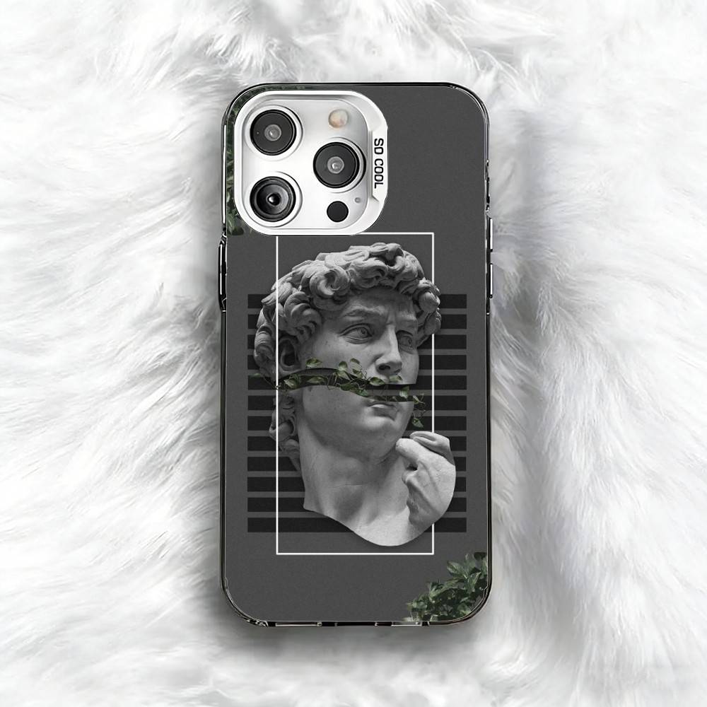 Creative Parody D-David Greek Phone Case For iPhone 16 17 15 14 12 13 Pro Max Black Color Shockproof Cover