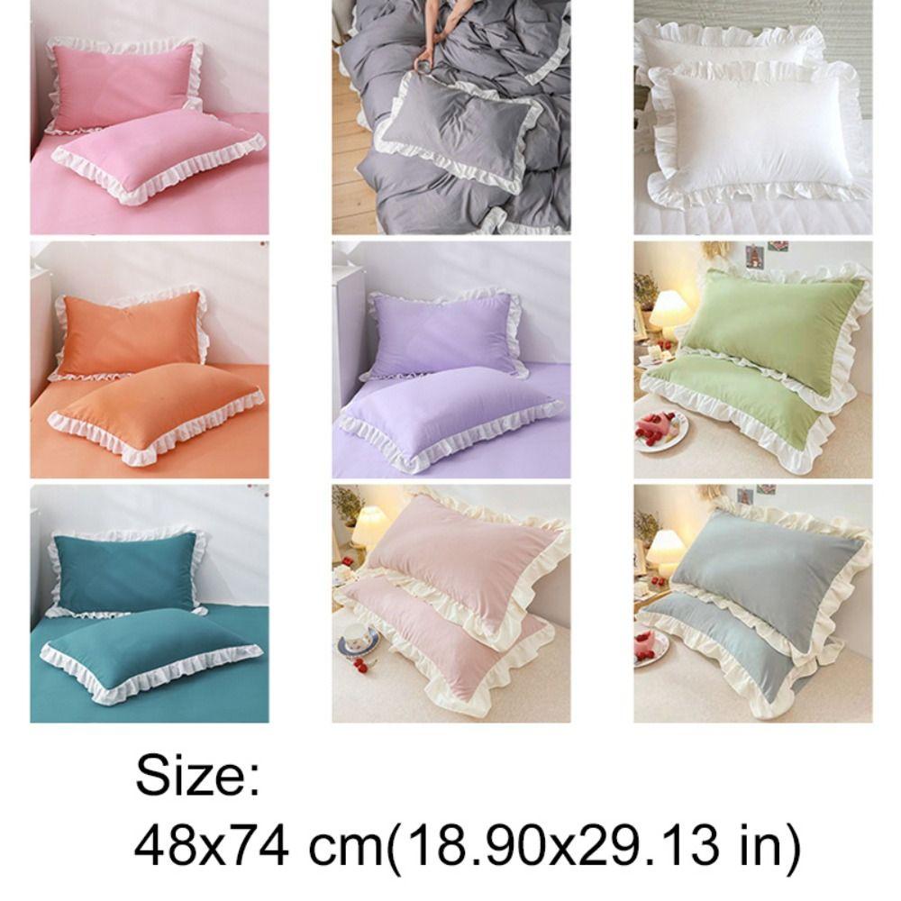 Korean-style Ruffled Edge Princess Pillowcases Stain-resistant Solid Color Sleep Pillow Cover Large Size Rectangular Pillowslip