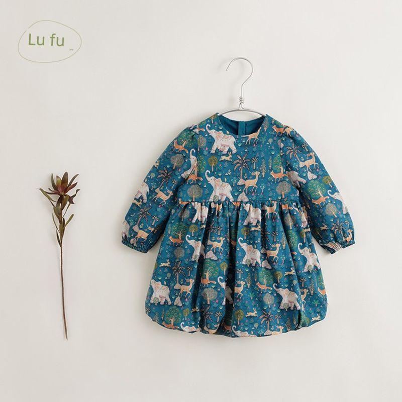 [Mark Jenny French Style] Girls  Floral Pure Cotton Bud Dress Children s Skirt Spring and Autumn Style 231533 Deep sea blue 110