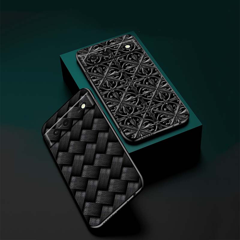 Black carved woven texture Phone Case For Google Pixel 10 9a 9 8A 8 7 7A 6 6A Pro XL 2024 5G Black Soft TPU Silicone