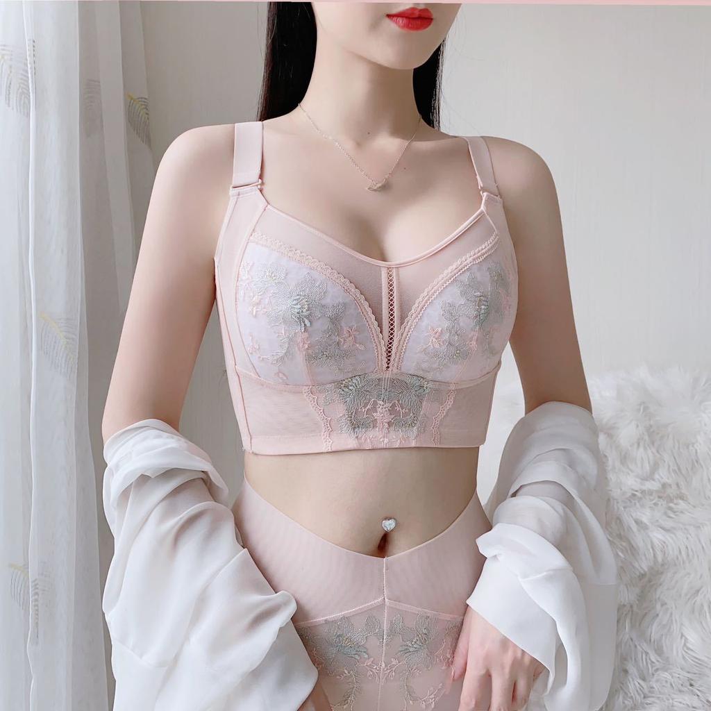 Breathable Bra Women's Thin Cup Bra Breast Retraction Anti-sagging Side-retraction Sexy Large-sized Underwear